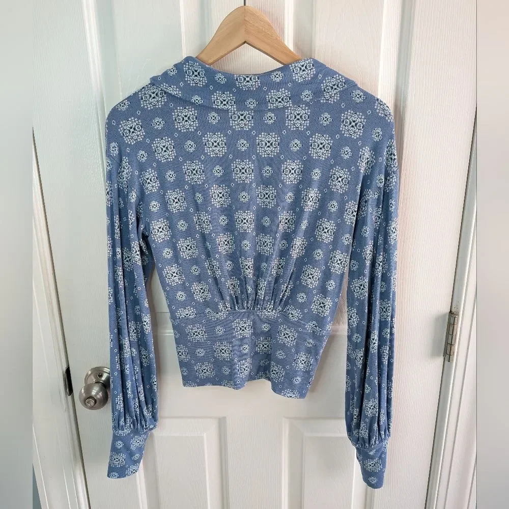 Free People Sydney Long Sleeve Top Blue XS